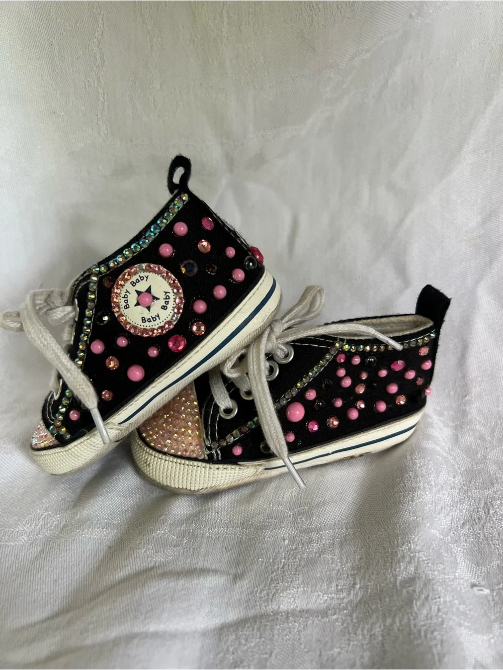 Converse Kids Black Sneakers with Pink and Iridescent Accents